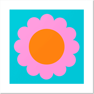 Retro Pink and Orange Mod Pop Flower Posters and Art